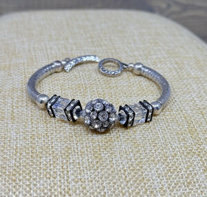 Saki 925 Sterling Silver Crystal Cube Rhinestone Bracelet Toggle Clasp 6.25 Inch